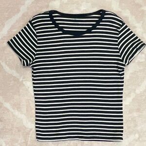 Brandy Melville Navy & White Striped Short Sleeve T-Shirt